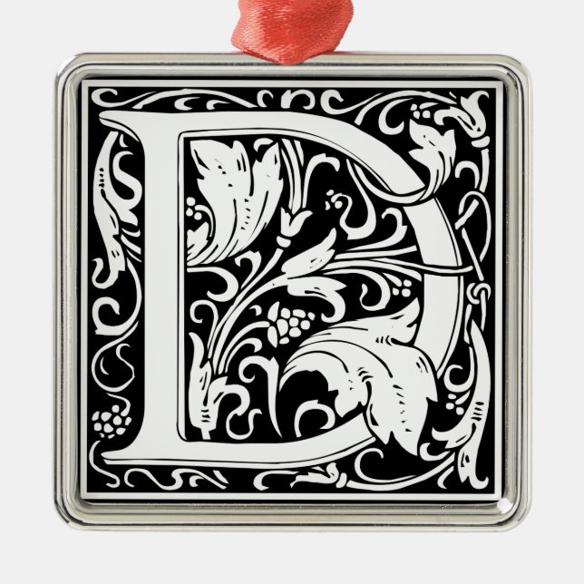 Letter D Medieval Monogram Art Nouveau Metal Ornament (Front)
