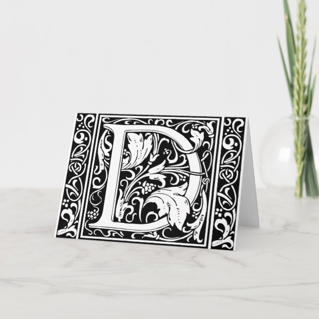 Letter D Medieval Monogram Art Nouveau Note Card (Front)
