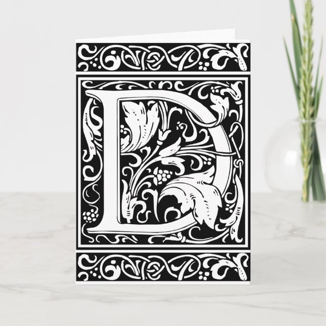 Letter D Medieval Monogram Art Nouveau Note Card (Front)