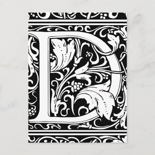 Letter D Medieval Monogram Art Nouveau Postcard