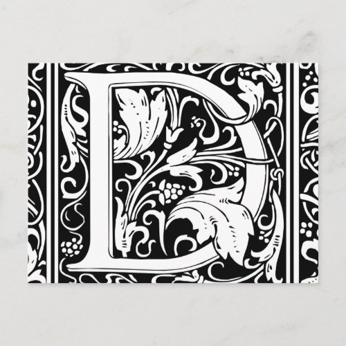 Letter D Medieval Monogram Art Nouveau Postcard