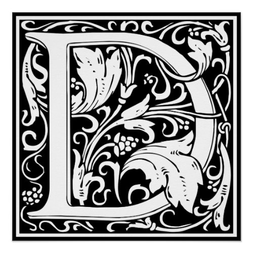 Letter D Medieval Monogram Art Nouveau Poster
