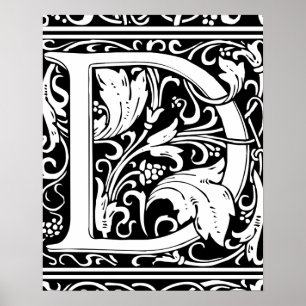 Letter D Medieval Monogram Art Nouveau Poster