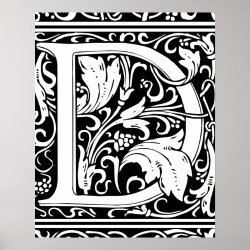 Letter D Medieval Monogram Art Nouveau Poster