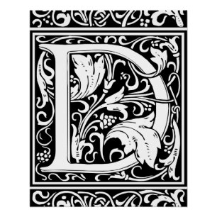 Letter D Medieval Monogram Art Nouveau Poster