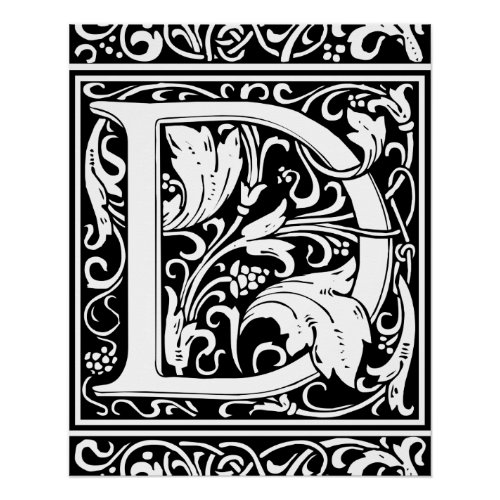 Letter D Medieval Monogram Art Nouveau Poster