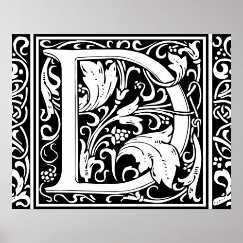 Letter D Medieval Monogram Art Nouveau Poster