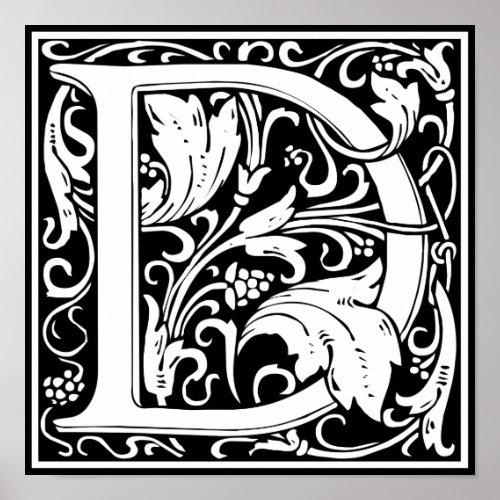 Letter D Medieval Monogram Art Nouveau Poster