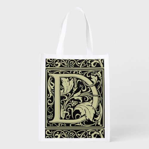 Letter D Medieval Monogram Art Nouveau Reusable Grocery Bag