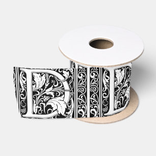 Letter D Medieval Monogram Art Nouveau Satin Ribbon