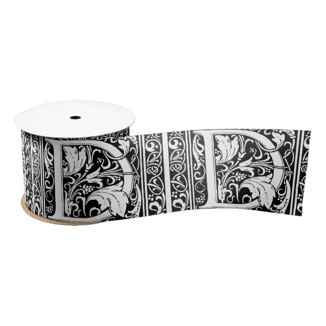 Letter D Medieval Monogram Art Nouveau Satin Ribbon (Spool)