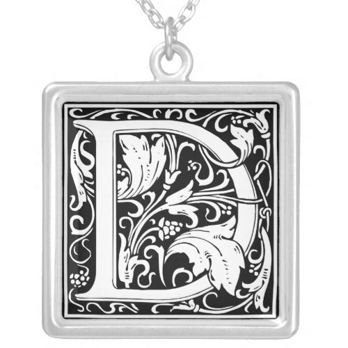Letter D Medieval Monogram Art Nouveau Silver Plated Necklace