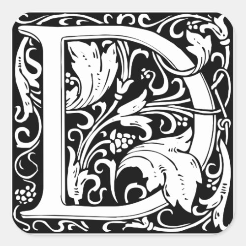 Letter D Medieval Monogram Art Nouveau Square Sticker