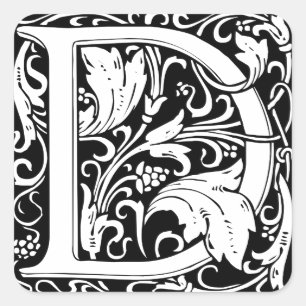Letter D Medieval Monogram Art Nouveau Square Sticker