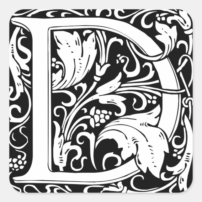 Letter D Medieval Monogram Art Nouveau Square Sticker (Front)
