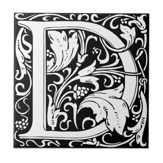 Letter D Medieval Monogram Art Nouveau Tile (Front)