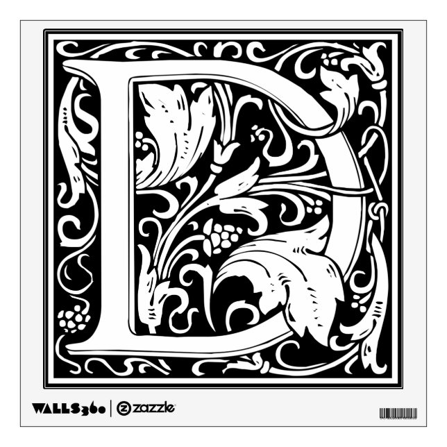 Letter D Medieval Monogram Art Nouveau Wall Sticker (Front)