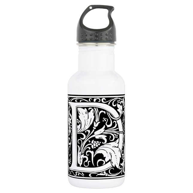 Letter D Medieval Monogram Art Nouveau Water Bottle (Front)