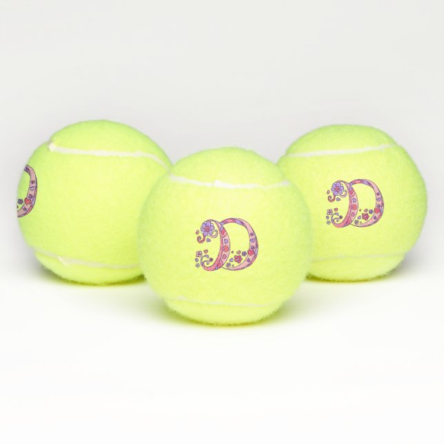 Letter D monogram girls personalized doodle art Tennis Balls (Multi)