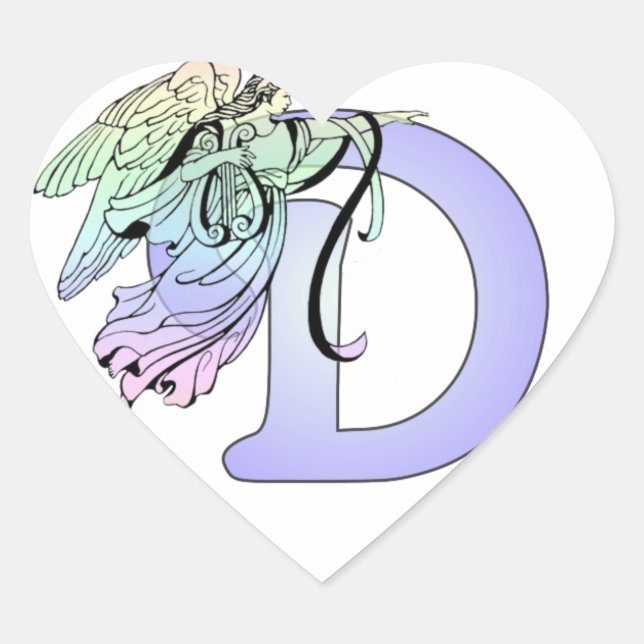 Letter D Monogram Initial Angel Wings Halo Heart Sticker (Front)