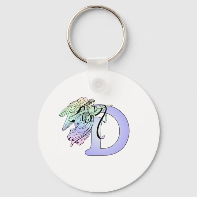 Letter D Monogram Initial Angel Wings Halo Keychain (Front)
