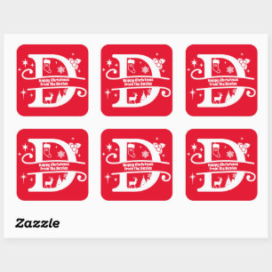 Letter D Monogram Initial Family Name Greeting    Square Sticker
