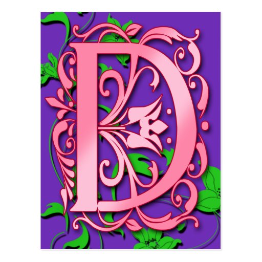 Letter D Monogram Initial on Pink Purple Cards Postcard | Zazzle