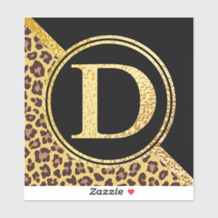 Letter D Monogram Leopard Print Gold and Black Sticker