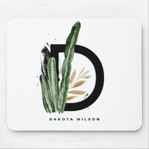Letter D Monogram Tropical Cactus Personalized Mouse Pad