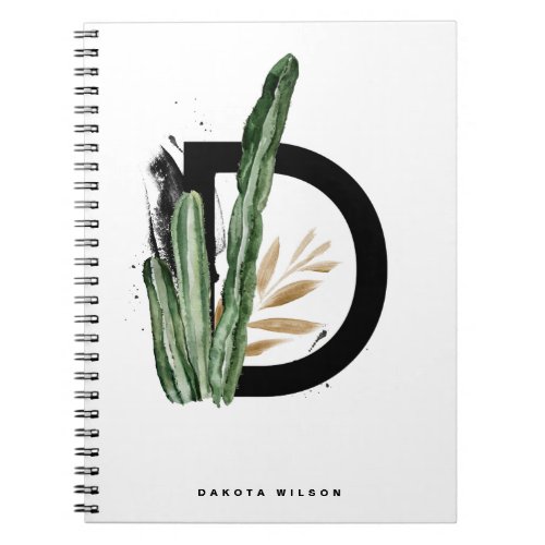 Letter D Monogram  Tropical Cactus Personalized Notebook