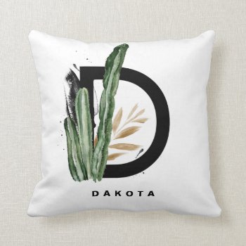 Letter D Monogram | Tropical Cactus Personalized Throw Pillow by KeikoPrints at Zazzle