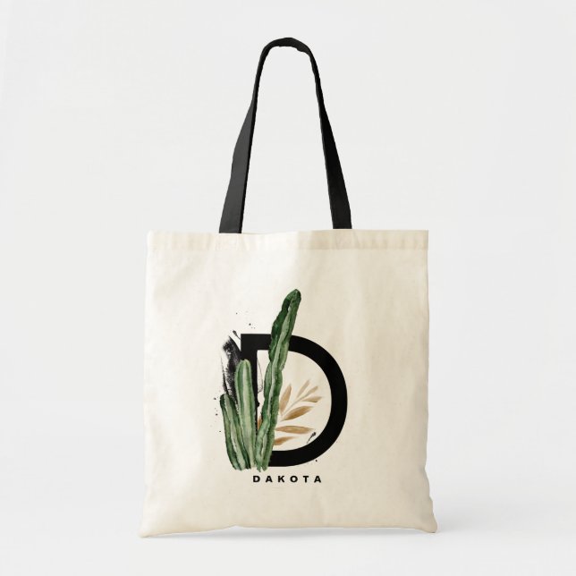 Letter D Monogram | Tropical Cactus Personalized Tote Bag (Front)