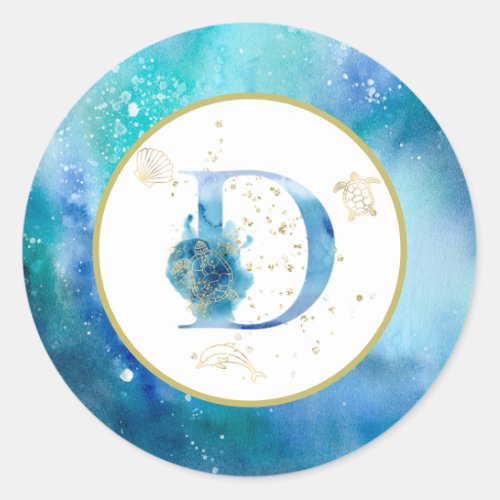   LETTER D _ Nautical Beach Envelope  Sticker