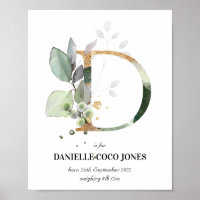 Letter D New Baby Monogram Birth Print Greenery