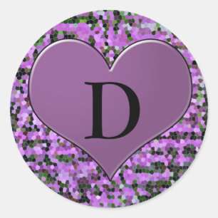 Letter 'D' on purple heart round sticker