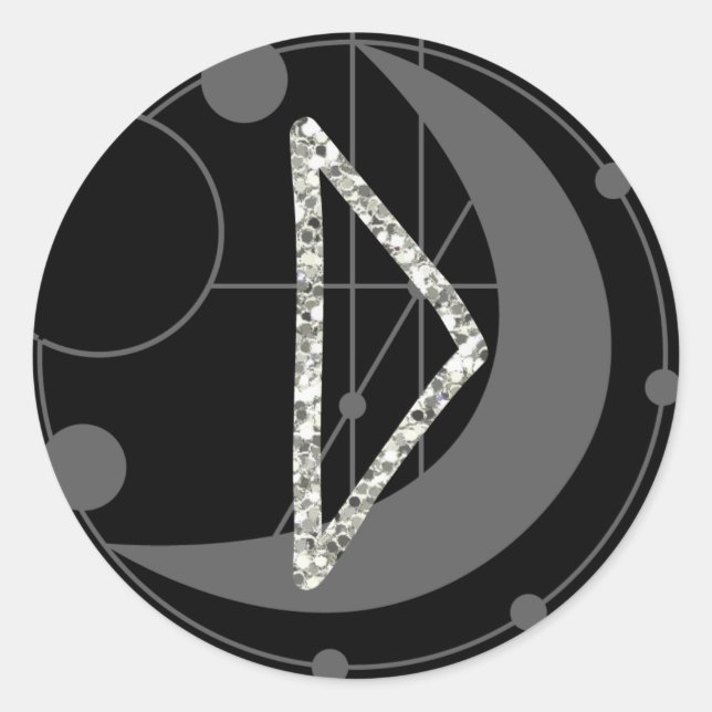 Letter D Rune Runic Monogram Geometric Moon Black Classic Round Sticker (Front)