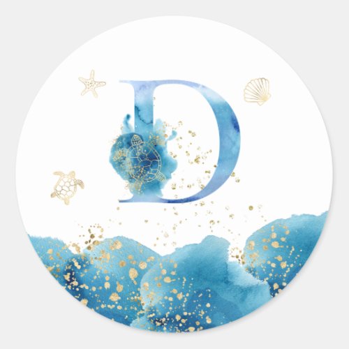   LETTER D _ Sea Ocean Beach Envelope  Sticker