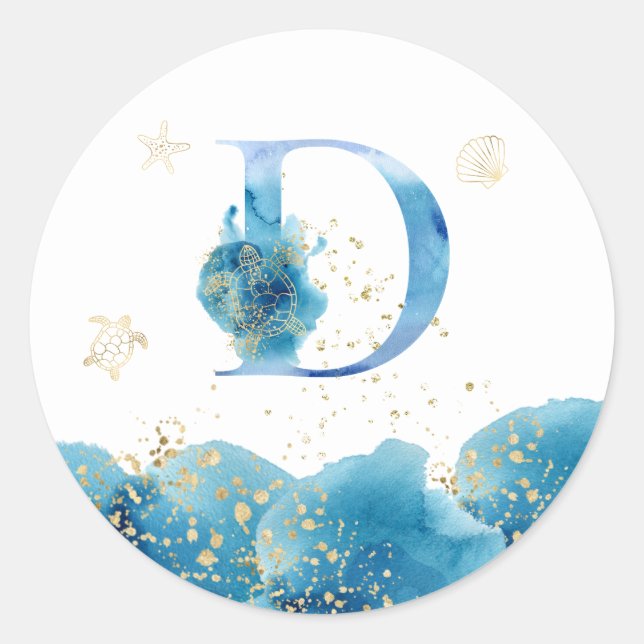 *~*  LETTER D - Sea Ocean Beach Envelope  Sticker (Front)