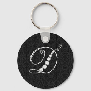 Letter D Sparkling Diamonds-Monogram Keychain