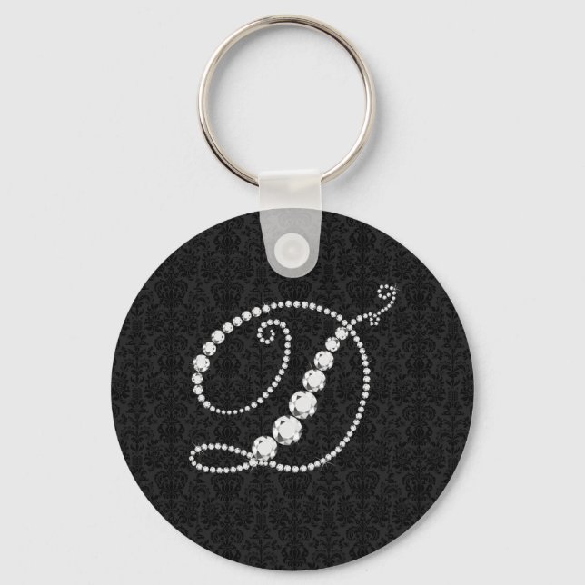 Letter D Sparkling Diamonds-Monogram Keychain (Front)