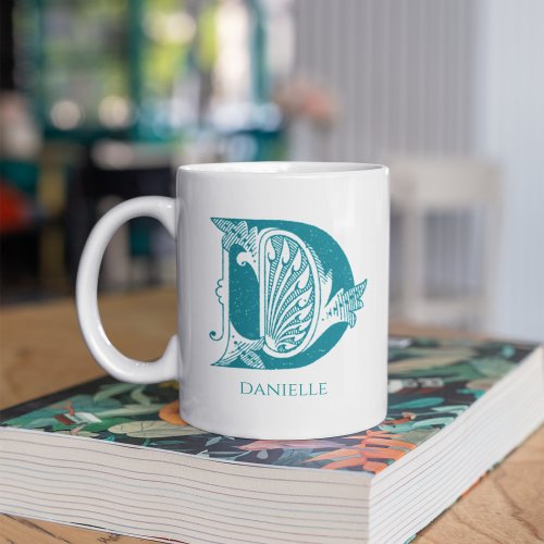 Letter D Teal Monogram Modern Name  Coffee Mug