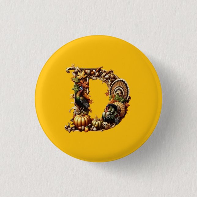 Letter D Thanksgiving style gift  Button (Front)