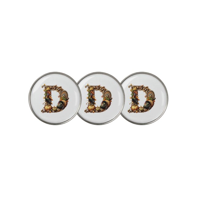 Letter D Thanksgiving style gift  Golf Ball Marker (3 Up)