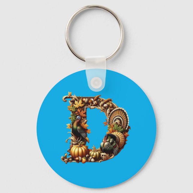 Letter D Thanksgiving style gift  Keychain (Front)