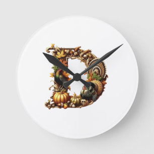 Letter D Thanksgiving style gift  Round Clock