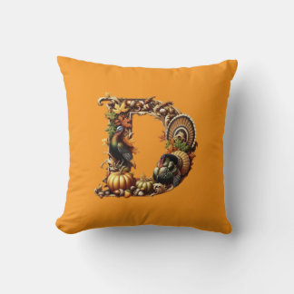 Letter D Thanksgiving style gift Throw Pillow