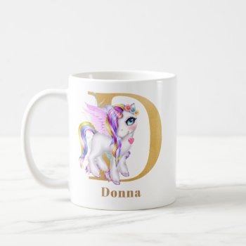 Letter D - Unicorn with Wings Girls Alicorn Named Coffee Mug
