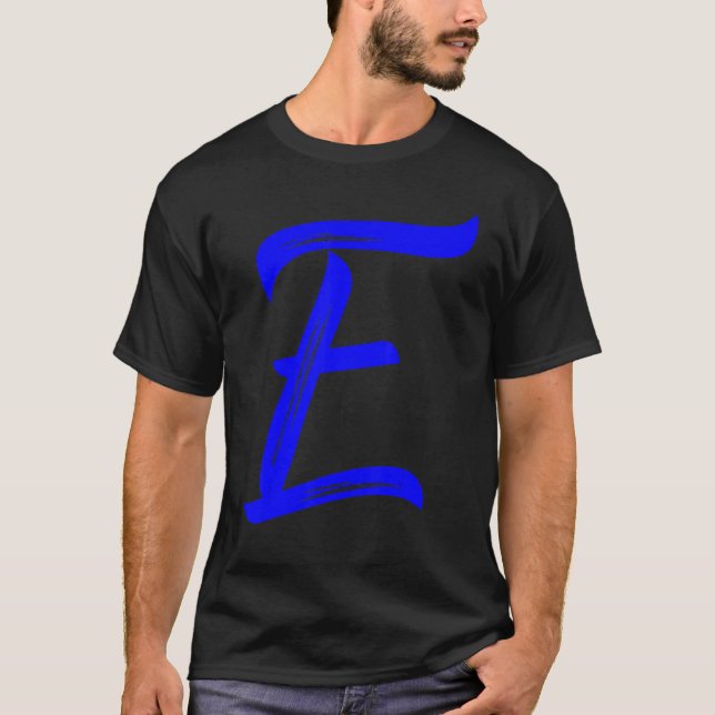 Letter E Alphabet Large Blue Graphic Initial T-Shirt (Front)