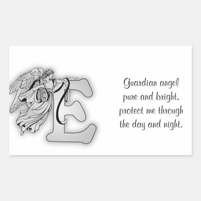 Letter E angel monogram alphabet initial black and Rectangular Sticker (Front)