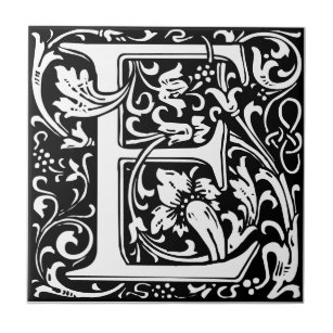 Letter E art nouveau black and white Tile